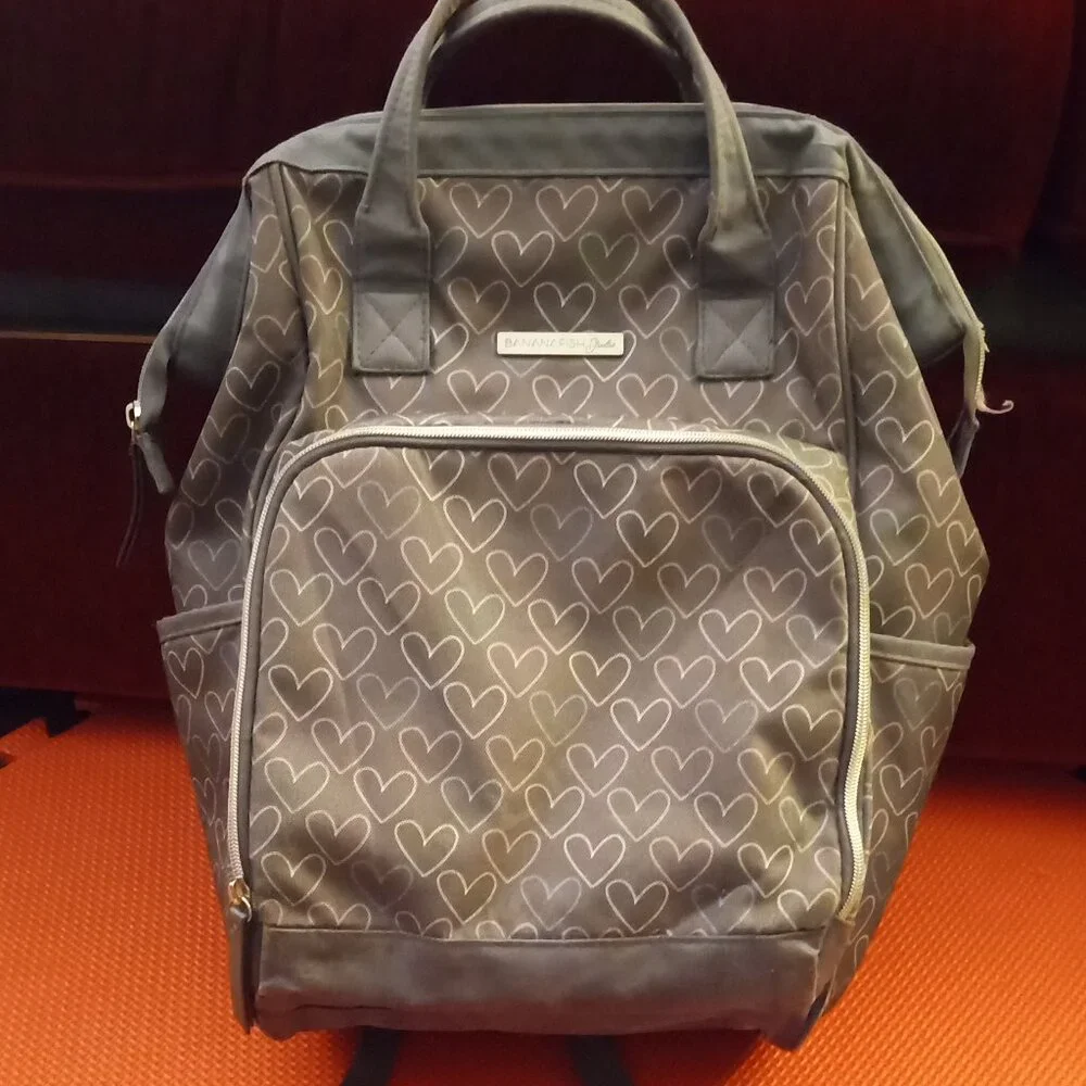 Banana Fish Grey / Pink / White Mini Heart Diaper Bag Backpack Lightweight